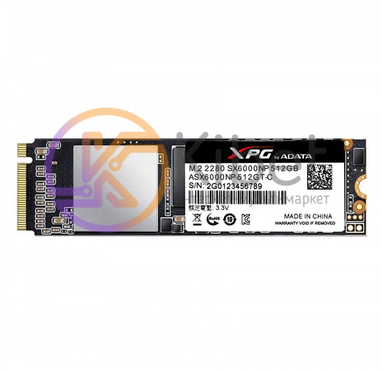 Твердотельный накопитель M.2 512Gb, A-Data XPG SX6000, PCI-E 2x, TLC 3D V-NAND,