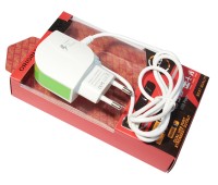 Сетевое зарядное устройство List, Green, 2.1A, кабель USB - microUSB, 2x USB