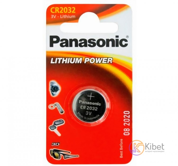 Батарейки CR2032, Panasonic, 1 шт, Blister (CR-2032EL 1B)