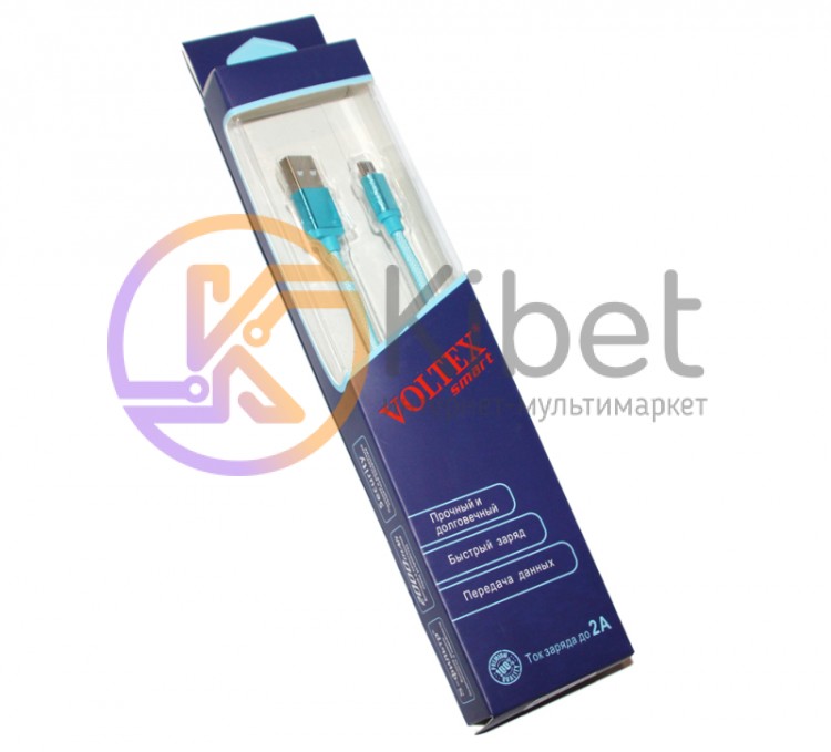 Кабель USB - microUSB, Blue, 1 м, Voltex, алюминевые коннектора, PVC small, 2A