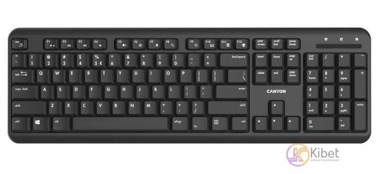 Клавиатура Canyon HKB-W20, Black, USB, беспроводная, тихие переключатели, 104 кн